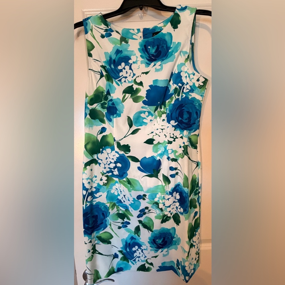 Connected Apparel One Shoulder Floral Dress - Blue and Green